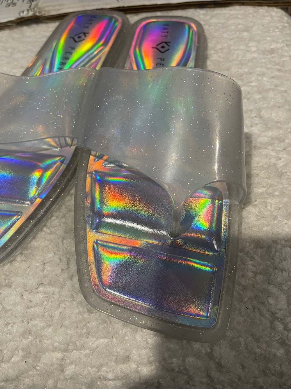 Katy Perry Collections Holographic Iridescent Clear Slide Sandals - Picture 6 of 7